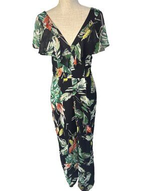 Adelyn Rae Womens Floral Print V Neck Short Sleeve Jumpsuit S